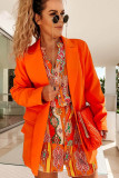 Orange Boho Geometric Print Buttoned V Neck Mini Dress