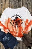 Orange Skeleton Slogan Tie Dye Print Distressed Sweatshirt