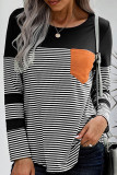 Stripes Pocket Splicing Colorblock Top