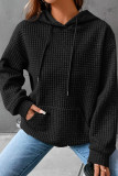 Black Lattice Textured Kangaroo Pocket Drawstring Hoodie