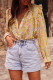 Yellow Paisley Print Ruffled Trim Buttoned Long Sleeve Shirt