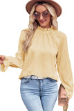 Apricot Frilled Mock Neck Ripple Bubble Sleeve Blouse