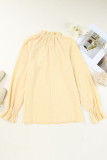 Apricot Frilled Mock Neck Ripple Bubble Sleeve Blouse
