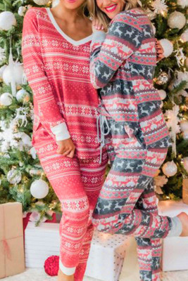 Christmas Reindeer Snowflake Print 2PCS Pajamas Set