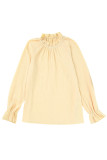 Apricot Frilled Mock Neck Ripple Bubble Sleeve Blouse