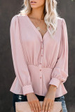 Puff Sleeves V Neck Button Shrt