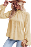 Apricot Frilled Mock Neck Ripple Bubble Sleeve Blouse