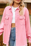 Plain Washed Denim Raw Trim Button Up Jacket