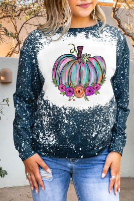 Colorful Pumpkin Flower Bleached Bleached Plus Size Top