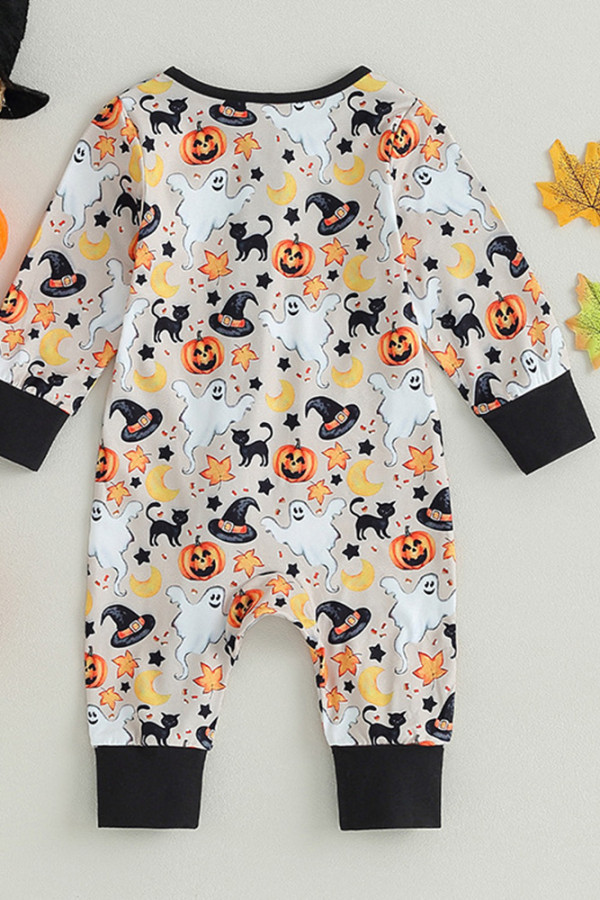 Hallowe Pumpkin Ghost Print Kids Romper