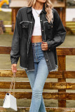 Plain Washed Denim Raw Trim Button Up Jacket