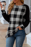 Plaid Crew Neck Reglan Long Sleeves Top