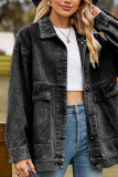 Plain Washed Denim Big Pockets Oversize Jacket