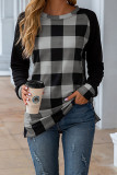 Plaid Crew Neck Reglan Long Sleeves Top