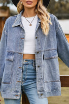 Plain Washed Denim Big Pockets Oversize Jacket