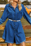 Plain Raw Trim Button Up Denim Dress