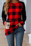 Plaid Crew Neck Reglan Long Sleeves Top