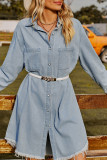 Plain Raw Trim Button Up Denim Dress
