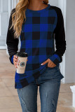 Plaid Crew Neck Reglan Long Sleeves Top