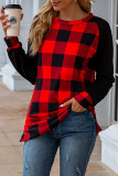 Plaid Crew Neck Reglan Long Sleeves Top