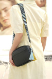 Aztec Strap Plain Zipper Leather Crossbody Bag