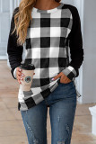 Plaid Crew Neck Reglan Long Sleeves Top