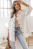 Beige Solid Textured Flap Pocket Buttoned Shacket