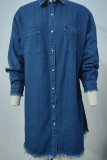 Plain Raw Trim Button Up Denim Dress