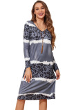 Gray Leopard Tie Dye Long Sleeve Shift Dress