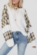 White Plaid Patch Waffle Knit Exposed Seam Bubble Sleeve Top