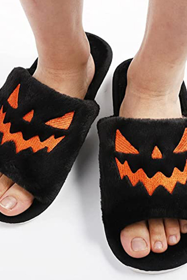 Halloween Pumpkin Fluffy Slippers