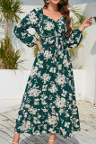 Tie Waist Puff Sleeves Floral Maxi Dress