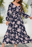 Tie Waist Puff Sleeves Floral Maxi Dress
