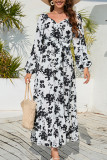 Tie Waist Puff Sleeves Floral Maxi Dress