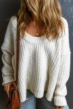 White Ribbed Knit Round Neck Slouchy Chunky Sweater