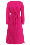 Plain Wrap V Neck Ruffles Pleated Maxi Dress