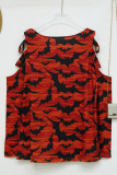Halloween Print Zipper Down Hollow Out Long Sleeves Top