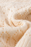 Beige Buttoned Lace Patchwork Hollow Knit Sweater