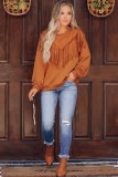 Brown Solid Color Chevron Fringe Loose Pullover Sweatshirt