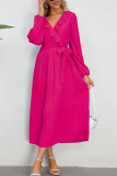 Plain Wrap V Neck Ruffles Pleated Maxi Dress