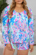 Sky Blue Plus Size Floral Print Long Sleeve and Shorts Lounge Outfit