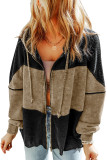 Khaki Waffle Patchwork Vintage Washed Hooded Jacket