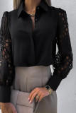Plain Button Up Lace Sleeves Blouse Shirt