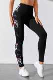 Black Floral Print Patch High Waist Leggings