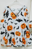 Halloween Print Zipper Down Hollow Out Long Sleeves Top