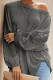 Plain Waffle Knit Embroidery Lace Sleeves Top