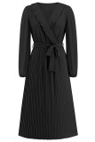 Plain Wrap V Neck Ruffles Pleated Maxi Dress