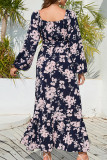 Tie Waist Puff Sleeves Floral Maxi Dress