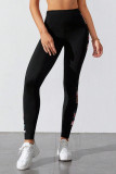 Black Floral Print Patch High Waist Leggings