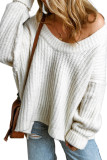 White Ribbed Knit Round Neck Slouchy Chunky Sweater